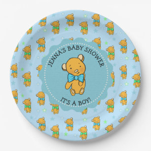 Cute Teddy Bear Boy's Baby shower Papieren Bordje