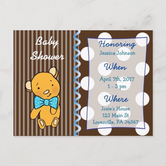 Cute Teddy Bear Brown Baby shower Invitation (Devant)