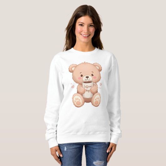 Cute Teddy Bear "Caffeine Hug" Trui (Voorkant volledig)