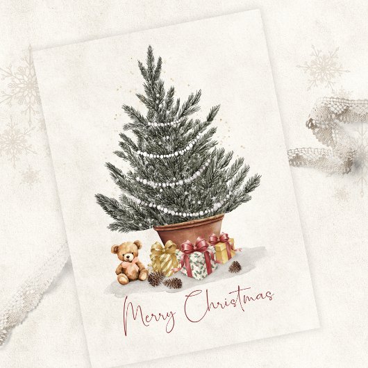 Cute Teddy Bear Christmas Tree Card Kaart