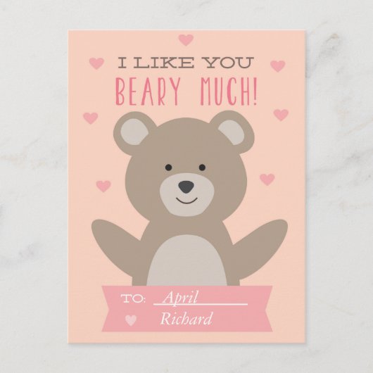 Cute Teddy Bear Classroom Valentine Carte postale (Devant)