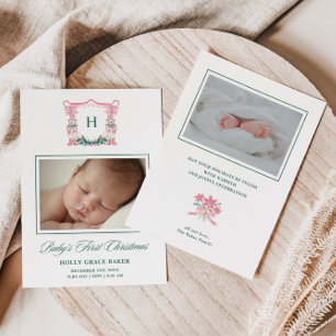 Cute Teddy Bear Crest Baby Eerste Kerstmis Feestdagenkaart