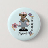 Cute Teddy Bear Custom Name Button for Nurse (Voorkant)