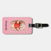 Cute Teddy Bear die een rood hart draagt Bagagelabel (Voorkant horizontaal)