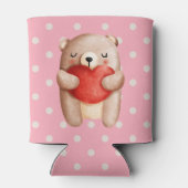 Cute Teddy Bear die een rood hart draagt Blikjeskoeler (Achterkant)