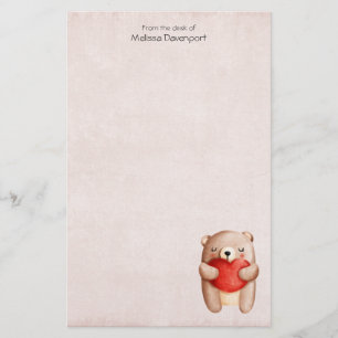 Cute Teddy Bear die een rood hart draagt Briefpapier