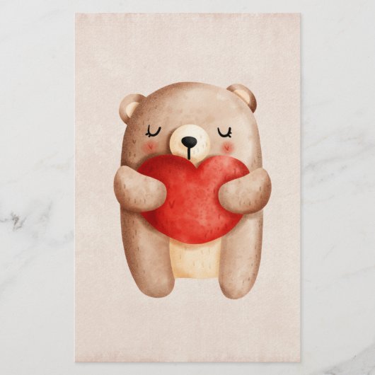 Cute Teddy Bear die een rood hart draagt Briefpapier (Voorkant)
