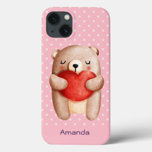Cute Teddy Bear die een rood hart draagt Case-Mate iPhone Case (Achterkant)