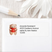 Cute Teddy Bear die een rood hart draagt Etiket (Insitu)