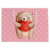 Cute Teddy Bear die een rood hart draagt Groot Cadeauzakje (Voorkant)