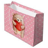 Cute Teddy Bear die een rood hart draagt Groot Cadeauzakje (Voorkant Gekanteld)