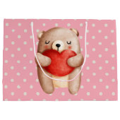 Cute Teddy Bear die een rood hart draagt Groot Cadeauzakje (Achterkant)