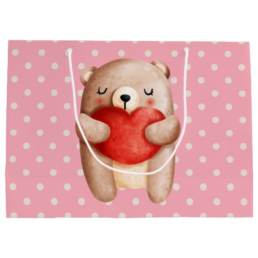 Cute Teddy Bear die een rood hart draagt Groot Cadeauzakje (Achterkant)