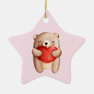 Cute Teddy Bear die een rood hart draagt Keramisch Ornament