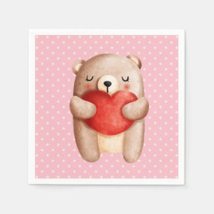 Cute Teddy Bear die een rood hart draagt Servet