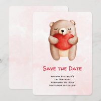 Cute Teddy Bear die een rood hart draagt sparen de