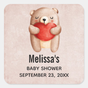 Cute Teddy Bear die een rood hart draagt sparen de Vierkante Sticker