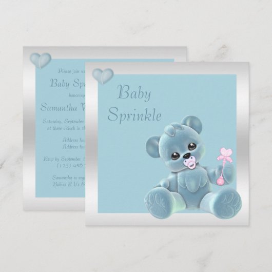 Cute Teddy Bear Double Sided Baby Sprinkle Kaart (Voorkant / Achterkant)