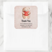 Cute Teddy Bear draagt een Rode Harthag Vierkante Sticker (Tas)