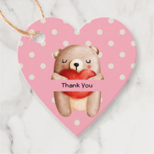 Cute Teddy Bear draagt een rood hart Dank je Bedankjes Labels