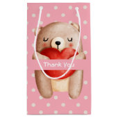 Cute Teddy Bear draagt een rood hart Dank je Klein Cadeauzakje (Achterkant)