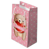 Cute Teddy Bear draagt een rood hart Dank je Klein Cadeauzakje (Achterkant Gekanteld)