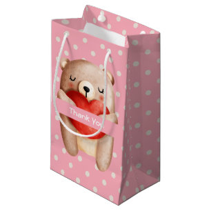 Cute Teddy Bear draagt een rood hart Dank je Klein Cadeauzakje