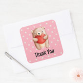 Cute Teddy Bear draagt een rood hart Dank je Vierkante Sticker (Envelop)
