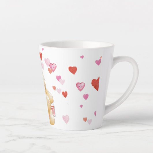 Cute Teddy Bear en Hearts Latte Mok (Rechts)