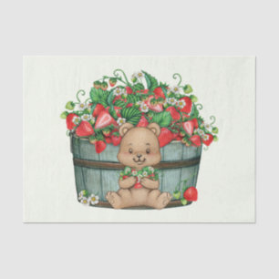 Cute Teddy Bear en Rustic Strawberry Basket Tissuepapier
