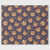 Cute Teddy Bear Face Pattern herfst | PAARS Cadeaupapier (Vlak)