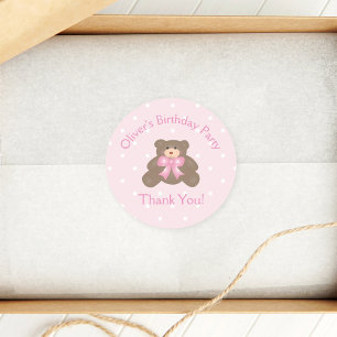 Cute Teddy Bear First Birthday Party Dank u Ronde Sticker