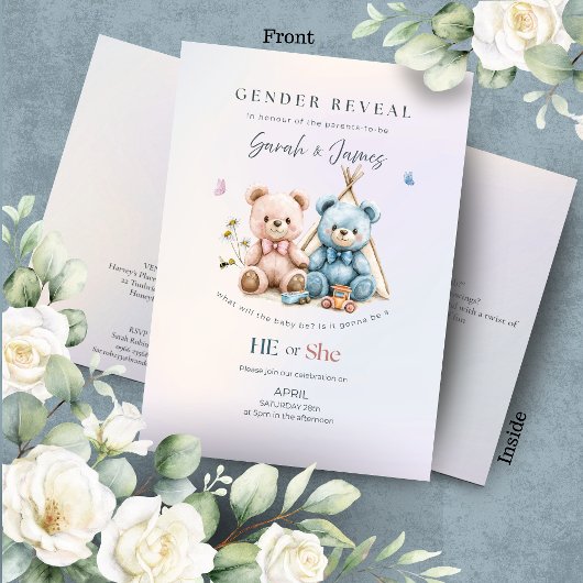 Cute Teddy Bear Gender Reveal Invitation
