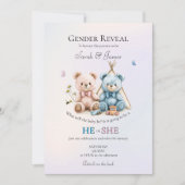 Cute Teddy Bear Gender Reveal Invitation (Devant)