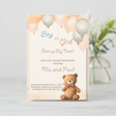 Cute Teddy Bear Genre Reveal Party Invitation (Debout devant)