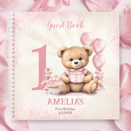 Cute Teddy Bear Girl Anniversaire rose livre d'inv