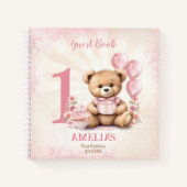 Cute Teddy Bear Girl Anniversaire rose livre d'inv (Devant)