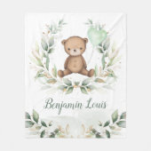 Cute Teddy Bear Greenery Gold Balloon Nursery Baby Fleece Deken (Voorkant)