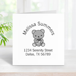 Cute Teddy Bear Holding Berry Arch Address Rubberstempel