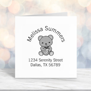Cute Teddy Bear Holding Berry Arch Address Zelfinktende Stempel