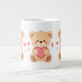 Cute Teddy Bear Holding Heart – Valentine Love Ill Extra Grote Beker