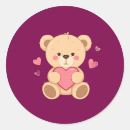 Cute Teddy Bear Holding Heart – Valentine Love Ill Ronde Sticker