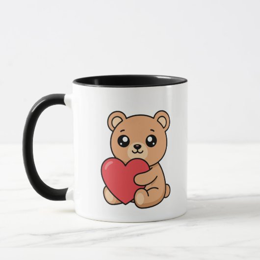 Cute Teddy Bear Holding Red Heart Mug (Gauche)