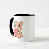 Cute Teddy Bear Holding Red Heart Mug (Devant gauche)