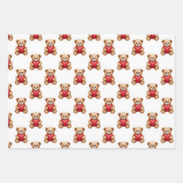Cute teddy bear holding red hearts valentine inpakpapier vel