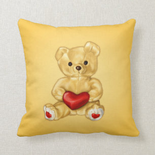 Cute Teddy Bear Hypnotist Holding a Heart Yellow Kussen