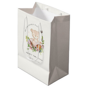 Cute Teddy Bear in Flower Basket Pink Baby shower Medium Cadeauzakje