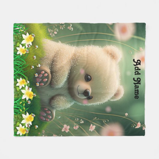 Cute Teddy Bear in Garden Nursery Kinder Woodland Fleece Deken (Voorkant (Horizontaal))