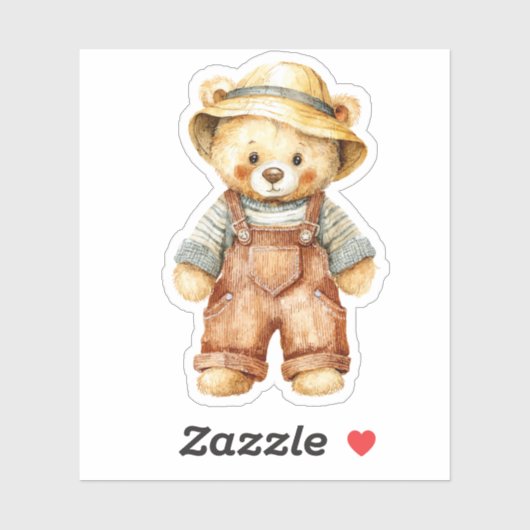 Cute Teddy Bear in Overalls Sticker (Vel)