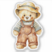 Cute Teddy Bear in Overalls Sticker (Voorkant)
